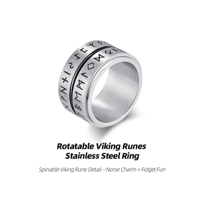Rotatable Viking Runes Stainless Steel Ring