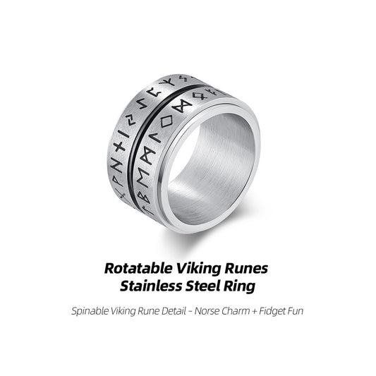Rotatable Viking Runes Stainless Steel Ring