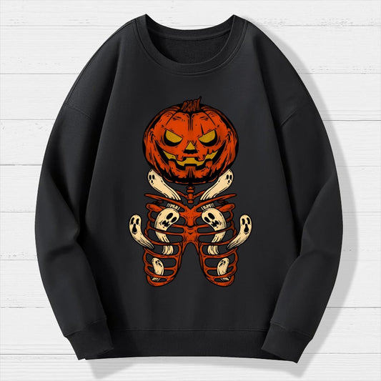 Vintage Halloween Pumpkin Skeleton Ghost Geek Cotton Sweatshirt