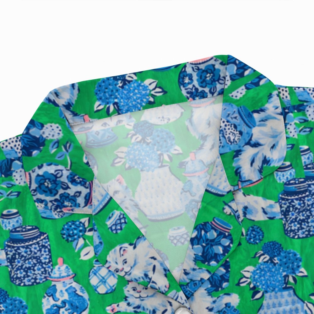 Cat Ceramic Art Pattern Geek Long Sleeve Pajama Set