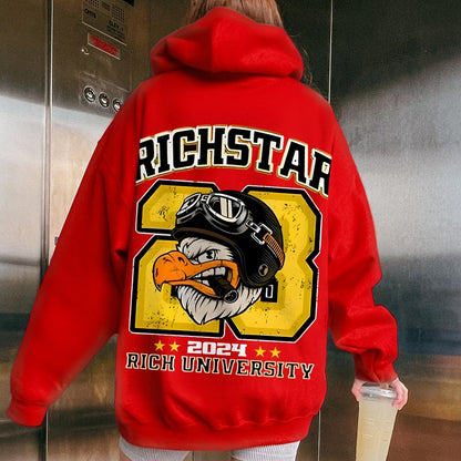 Vintage Rich Star Graphic Print Printed Back Cotton Hoodie