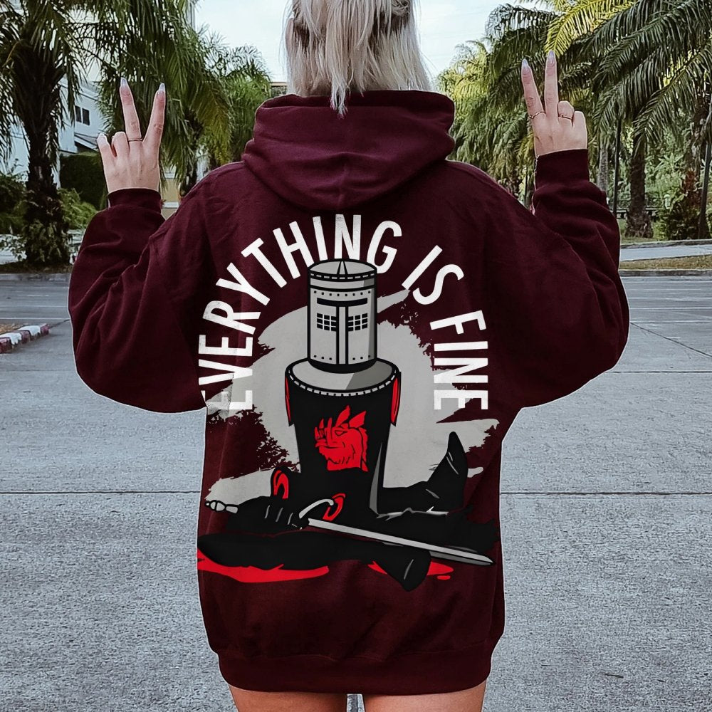 Everything Is Fine Printed Back Cotton Hoodie