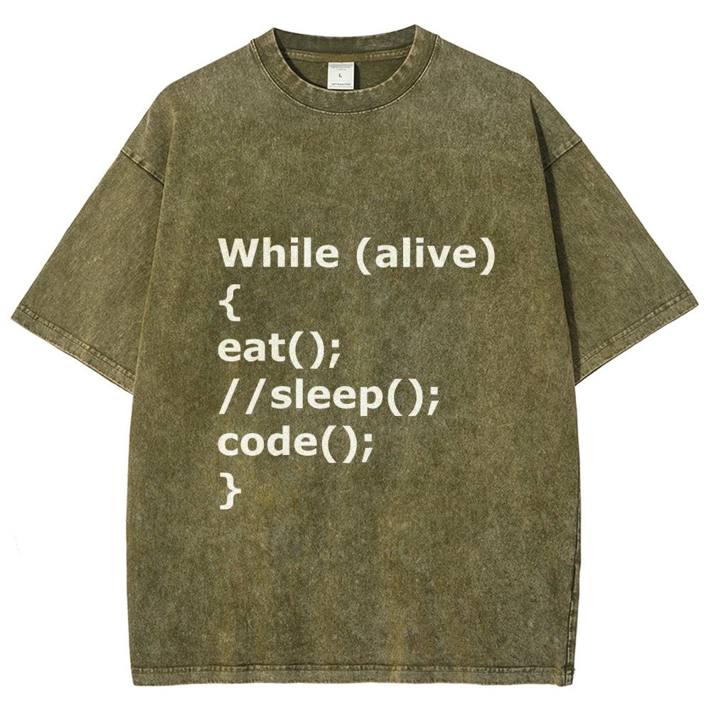While Alive Eat No Sleep Code Vintage Distressed T-shirt