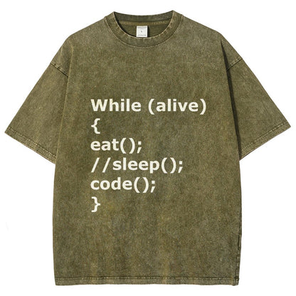 While Alive Eat No Sleep Code Vintage Distressed T-shirt