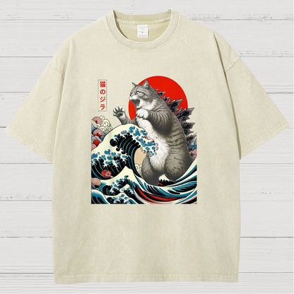 Catzilla Cat Japanese Art Vintage Distressed T-shirt