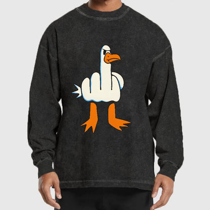 Rude Seagull Design Funny Washed Long Sleeve Tee