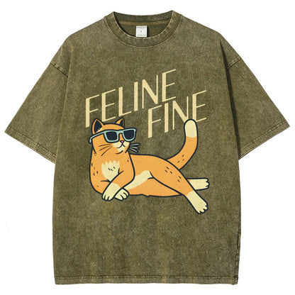 Feline Fine Vintage Distressed T-shirt