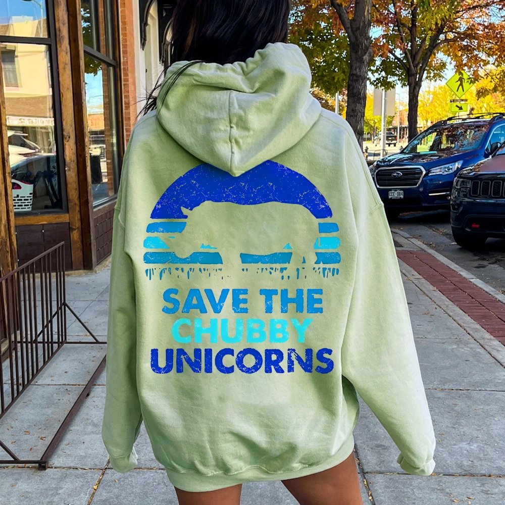 Save The Chubby Unicorns  Printed Back Unisex Cotton Hoodie