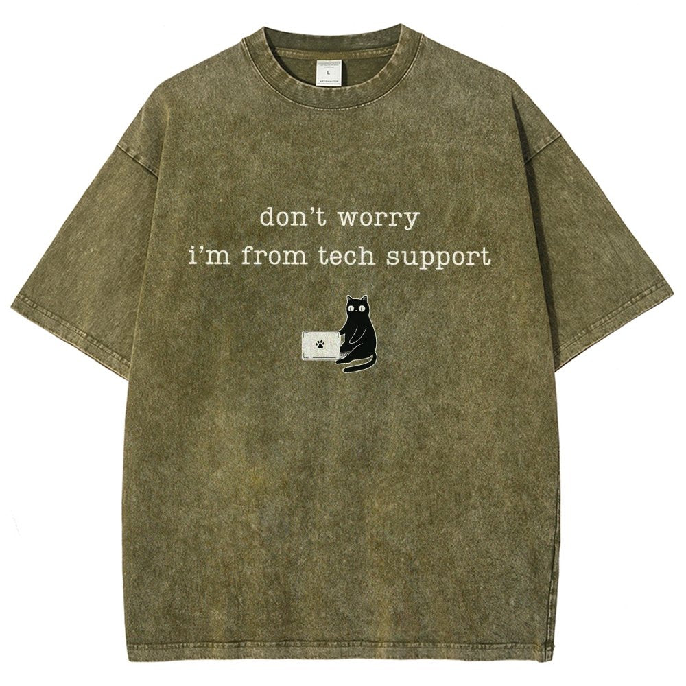 Don't Worry I'm From Tech Support Cat Vintage Distressed T-shirt