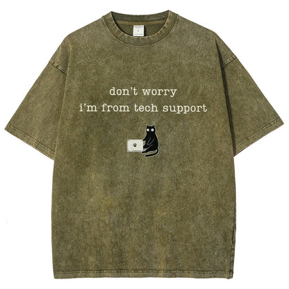 Don't Worry I'm From Tech Support Cat Vintage Distressed T-shirt