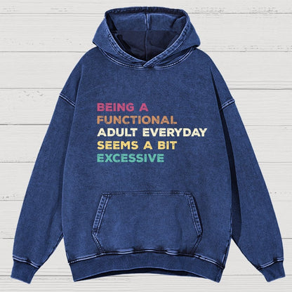 Being A Functional Adult Everyday Seems A Bit Excessive Adult Humor Vintage Distressed Hoodie