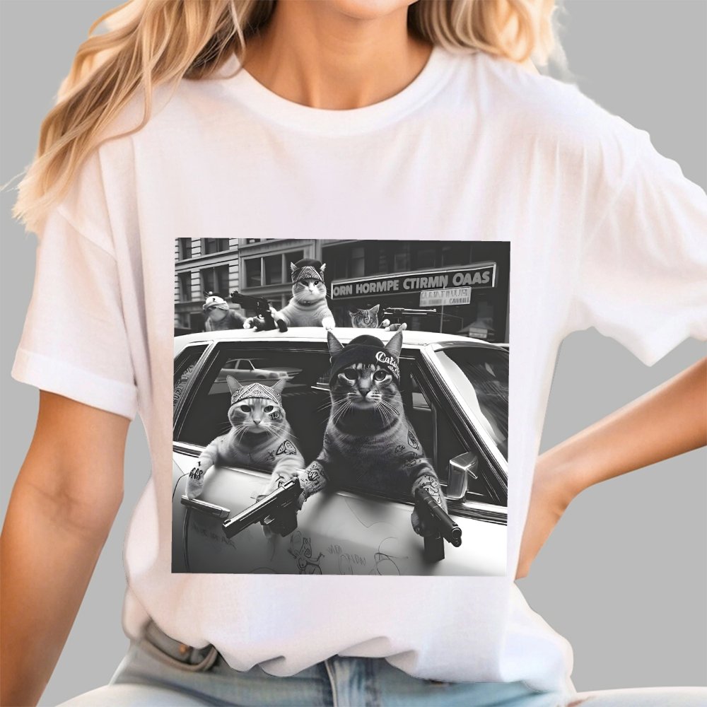 Funny Cat Gang Vintage Unisex Geek T-Shirt