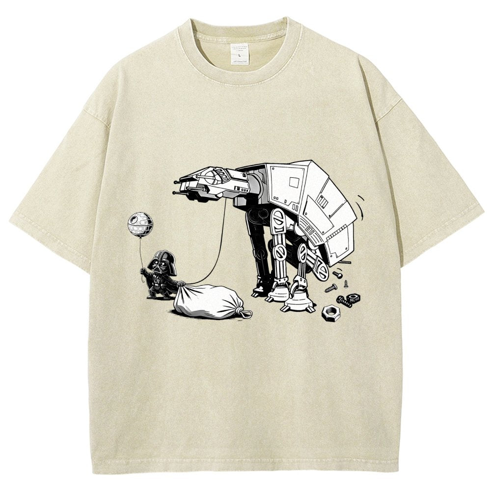 Picking Up Feces With A Huge Poop Bag Empire Robot Dog-Planet Battles Vintage Distressed T-shirt