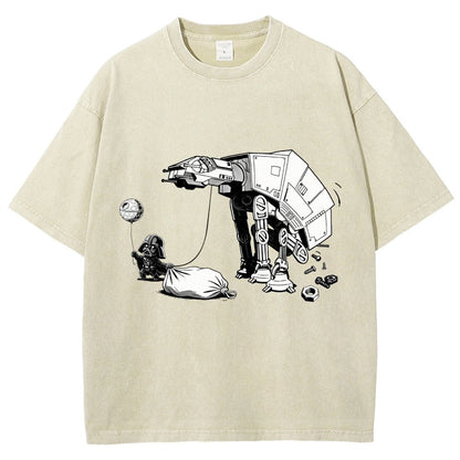 Picking Up Feces With A Huge Poop Bag Empire Robot Dog-Planet Battles Vintage Distressed T-shirt