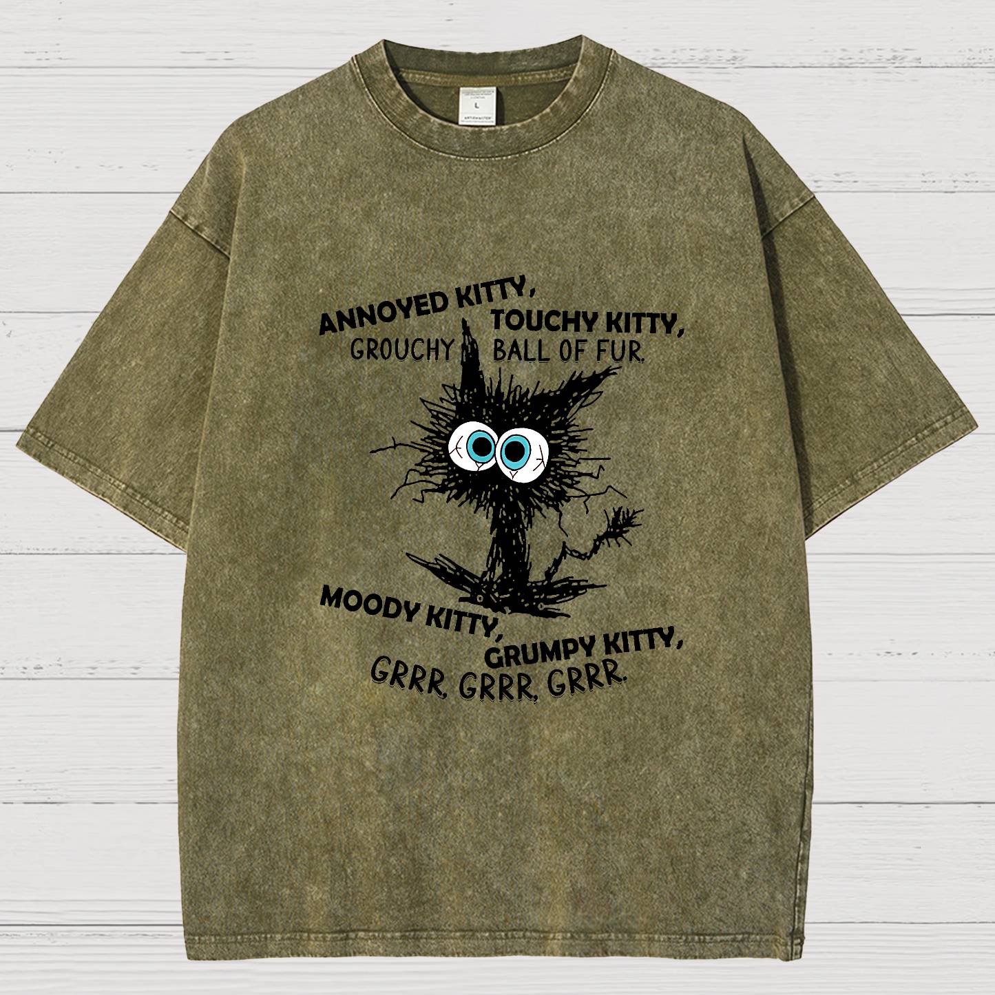Annoyed Kitty Touchy Kitty Grouchy Ball Funny Vintage Distressed T-shirt