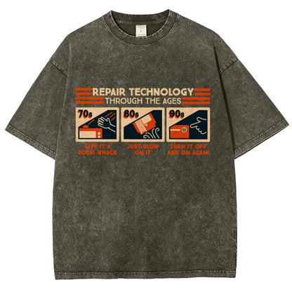 Repair Technology Through the Ages Vintage Distressed T-shirt