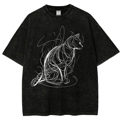 Cat Lines Vintage Distressed T-shirt