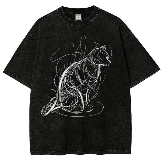 Cat Lines Vintage Distressed T-shirt