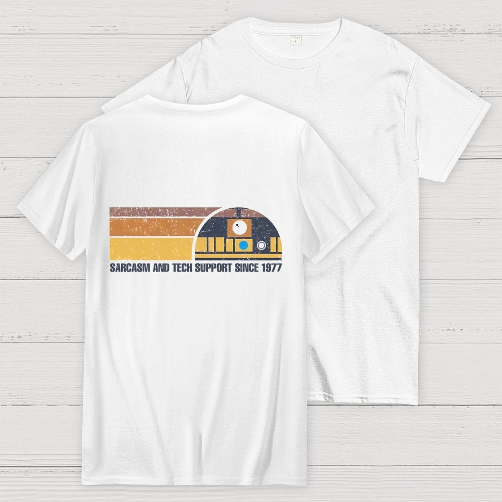 Providing Sarcasm and Tech Support Since 1977  Back Printing Geek T-Shirt