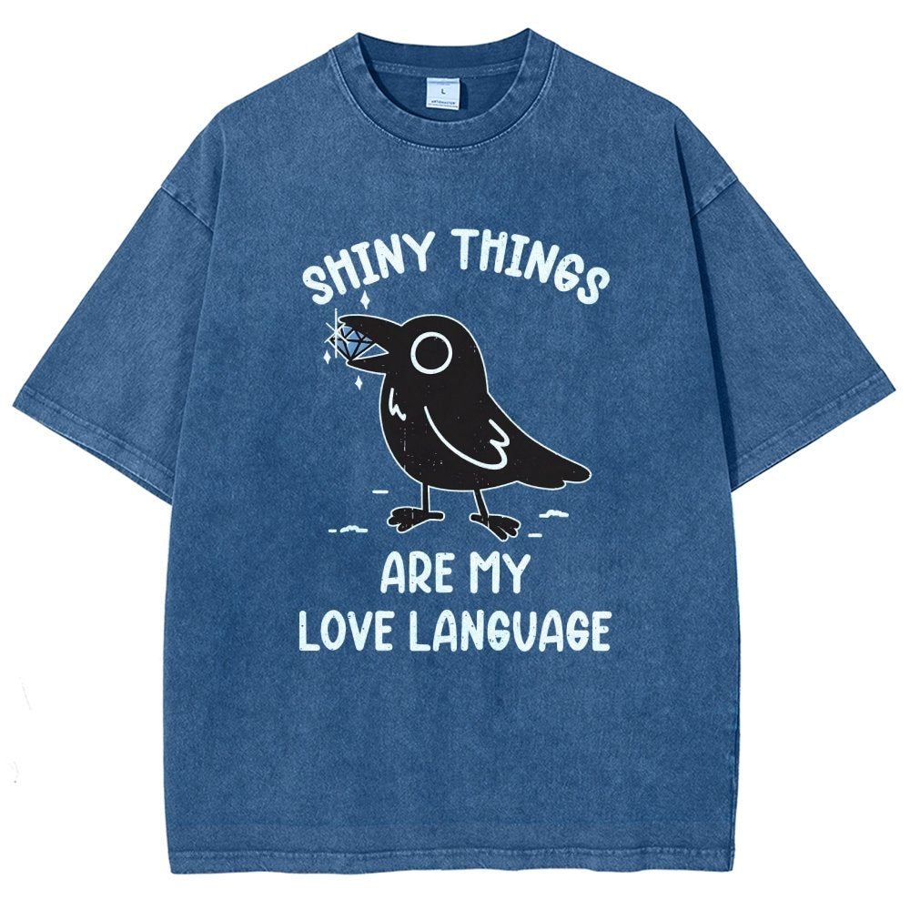Crow Love Shiny Vintage Distressed T-shirt