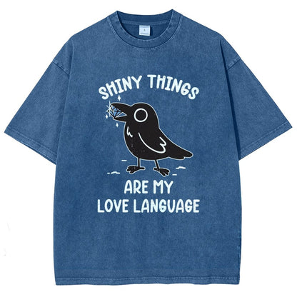 Crow Love Shiny Vintage Distressed T-shirt