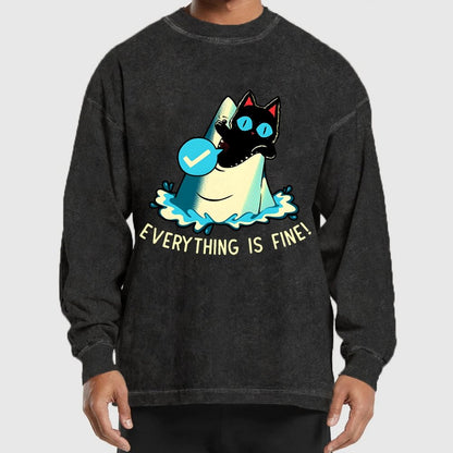 Everything Is Fine! Cat Washed Long Sleeve Tee