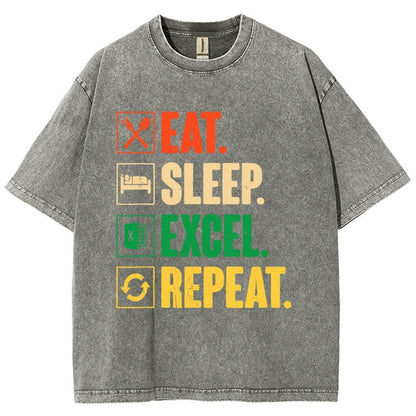 Eat Sleep Excel Repeat Funny Excel Vintage Distressed T-shirt