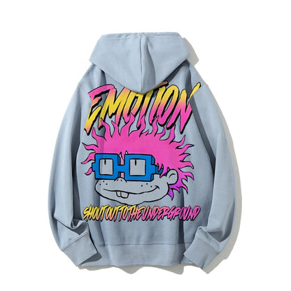 Vintage Cartoon Monster Graphic Print Printed Back Cotton Hoodie
