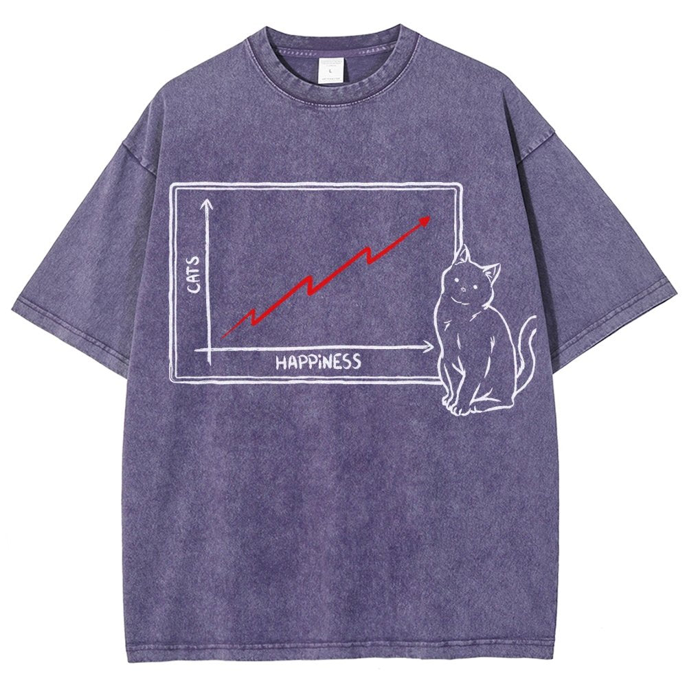 Happiness and Cats Graph Vintage Distressed T-shirt