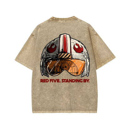 Standing By Front And Back Printing Washed T-shirt