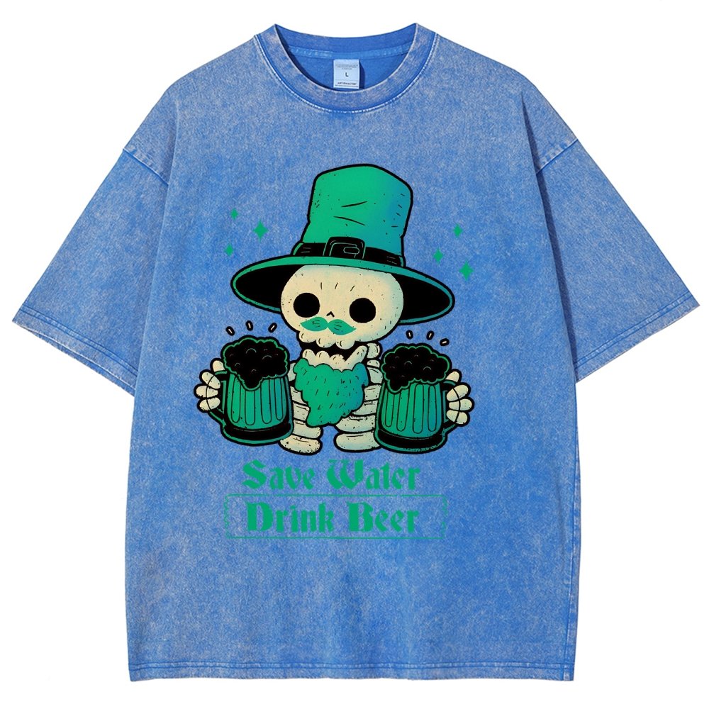 Skeleton St Patrick drinks Beer Vintage Distressed T-shirt