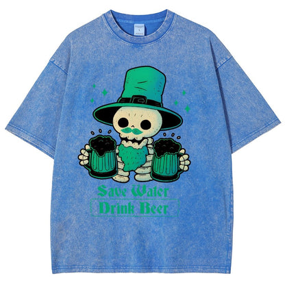 Skeleton St Patrick drinks Beer Vintage Distressed T-shirt