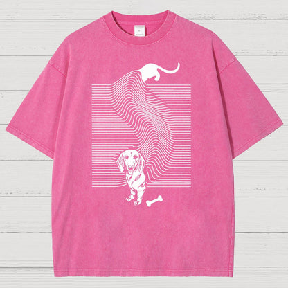 Funny Line Dog Vintage Distressed T-shirt