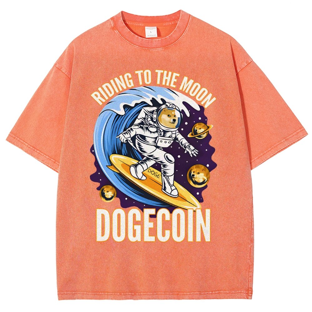 Riding To The Moon Dogecoin DOGE Vintage Distressed T-shirt