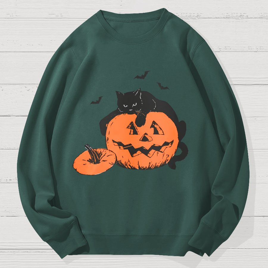 Black Cat Halloween Geek Cotton Sweatshirt