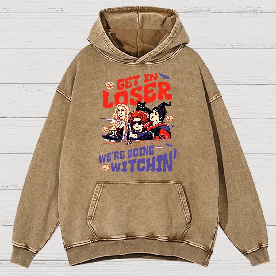 Retro Halloween Shirt - Get In Loser We're Going Witchin Vintage Distressed Hoodie