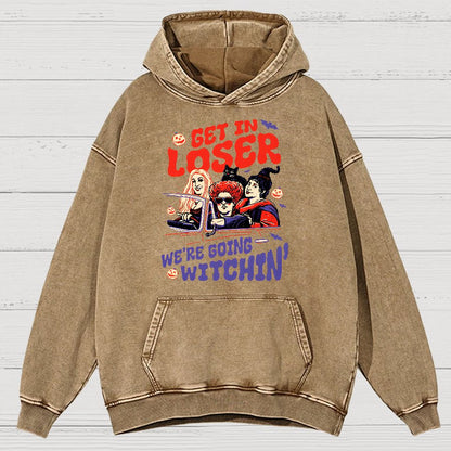 Retro Halloween Shirt - Get In Loser We're Going Witchin Vintage Distressed Hoodie
