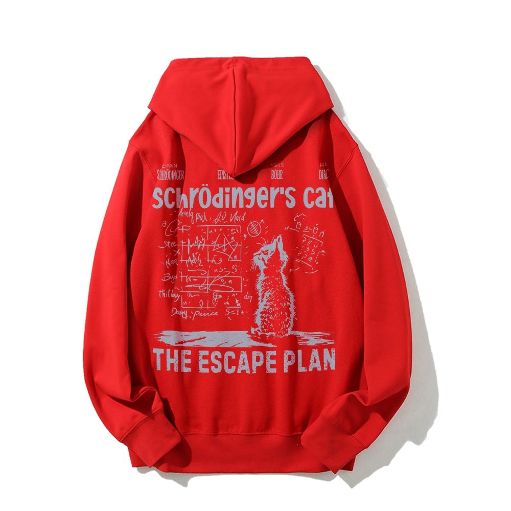 Schrodinger's Cat Escape Plan Interesting Physics Science Printed Back Cotton Hoodie