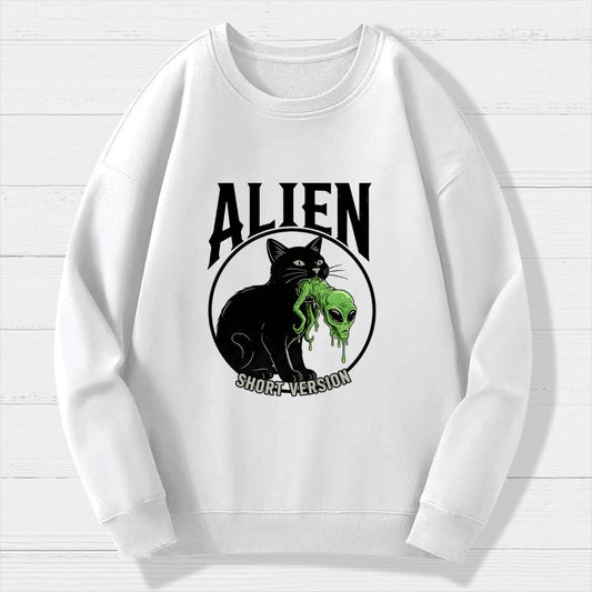 Black Cat Eating Alien Geek Cotton Sweatshirt