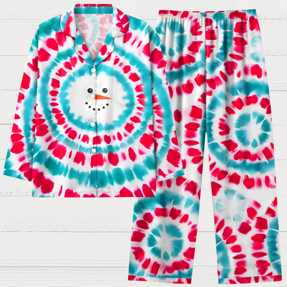 Tie Dye Christmas Snowman Unisex Geek Long Sleeve Pajama Set