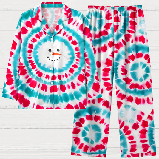 Tie Dye Christmas Snowman Unisex Geek Long Sleeve Pajama Set