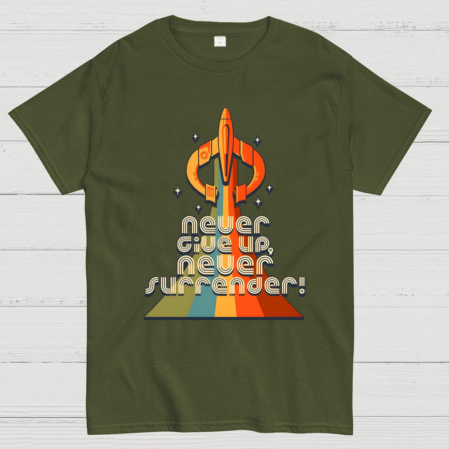 Retro Quest Never give up never surrender! Geek T-Shirt