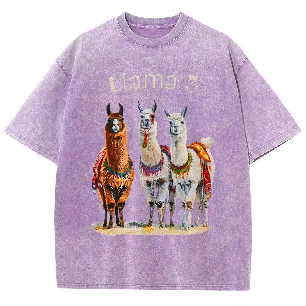 3 Llama Vintage Distressed T-shirt