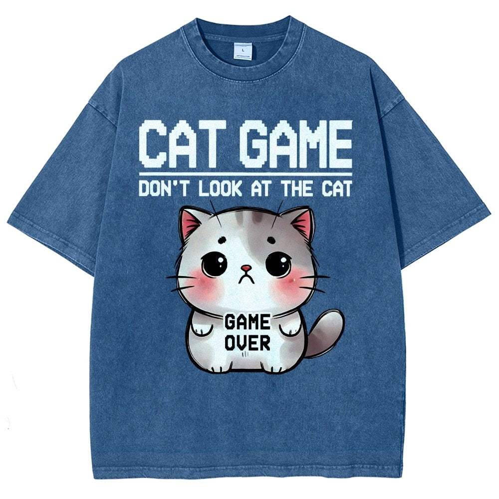 Funny Cat Game-Game Over Vintage Distressed T-shirt