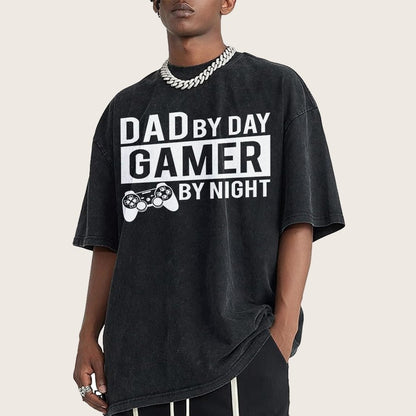 Dad By Day Gamer By Night Vintage Distressed T-shirt