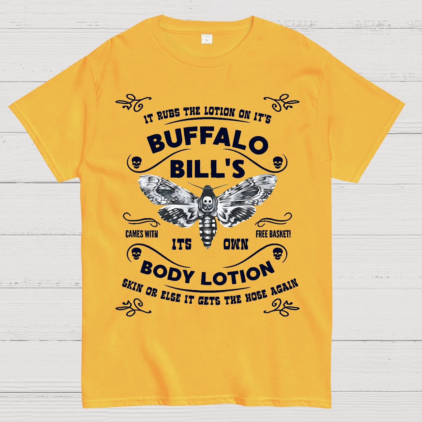 Mysterious Goth Body Lotion Deaths Head Moth Horror Geek T-Shirt