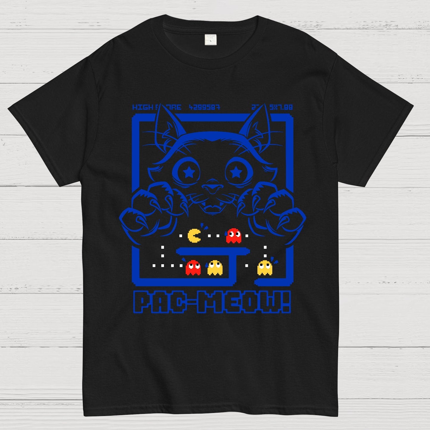 Vintage Game Cat Attack Pac Meow Geek T-Shirt