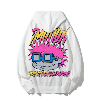Vintage Cartoon Monster Graphic Print Printed Back Cotton Hoodie