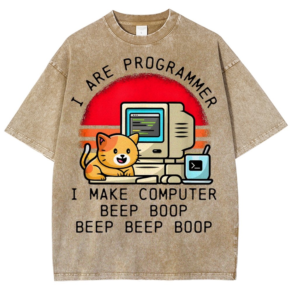 I Are Programmer Funny Cat Vintage Distressed T-shirt