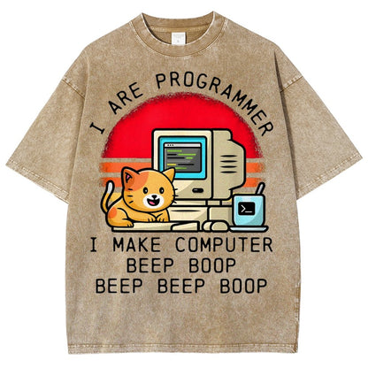I Are Programmer Funny Cat Vintage Distressed T-shirt